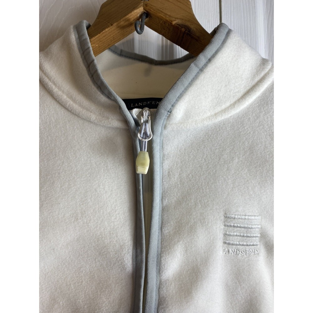 Lands End white gray 1/4 zip fleece pullover 10/12 M